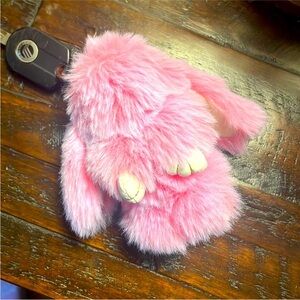 Fluffy Pink plush  Bunny Keychain